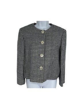 Lauren Ralph Lauren Women's Houndstooth Blazer Linen Silk Blend Size 10